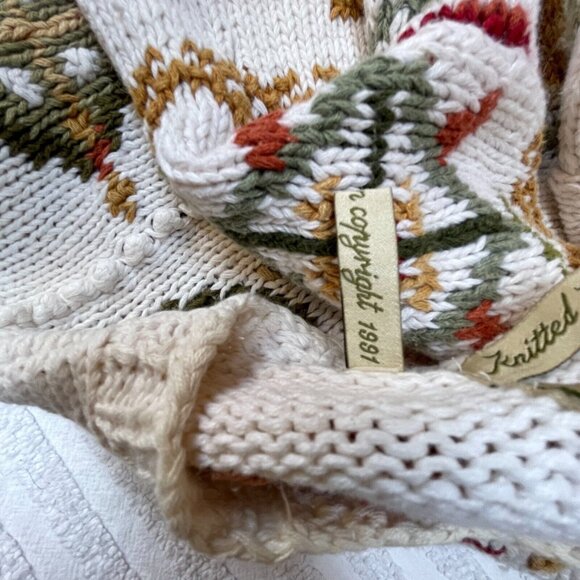 Vintage Hunters Run Mixed Floral Pattern Hand Knitted Sweater Large Ramie Cotton - Picture 5 of 9